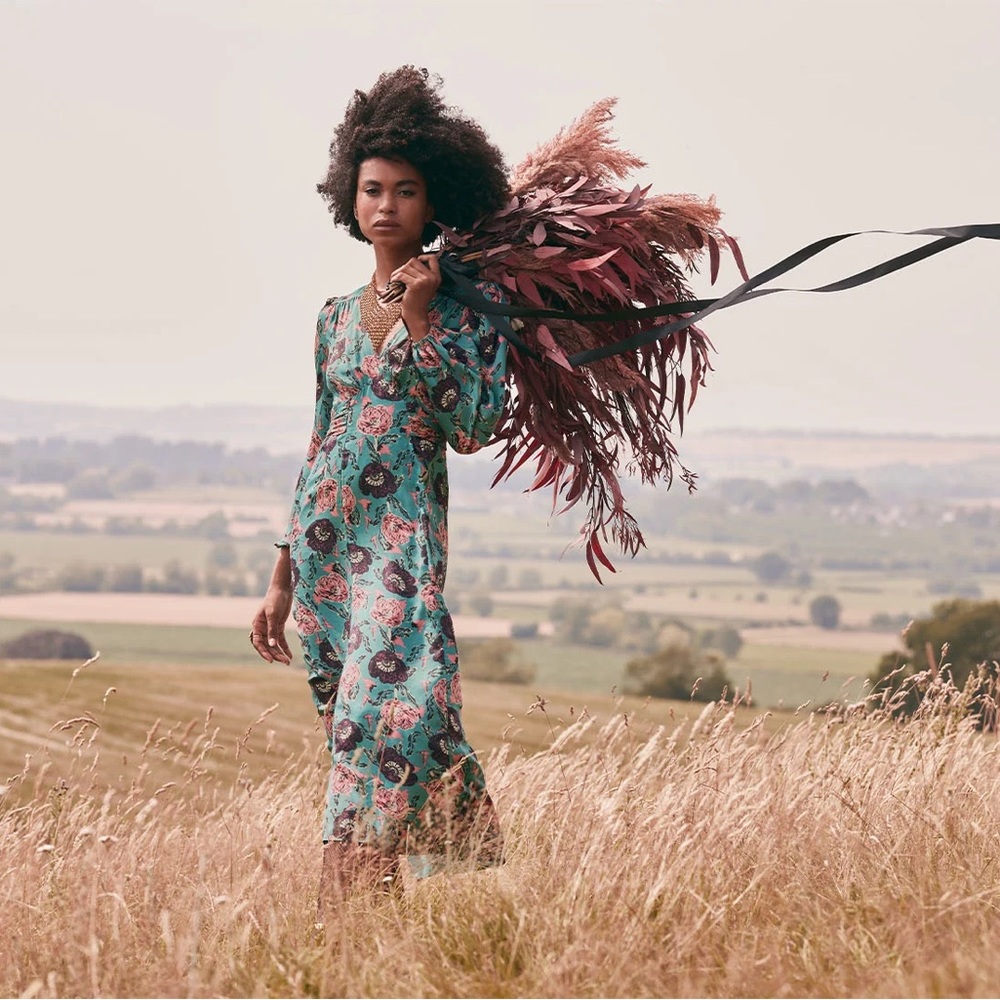 Temperley London for Anthropologie V-Neck Printed Midi Dress Size 6 US